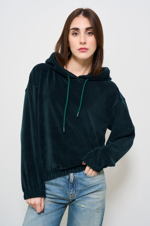 Women's Green Velvet Hooded Short Sweatshirt