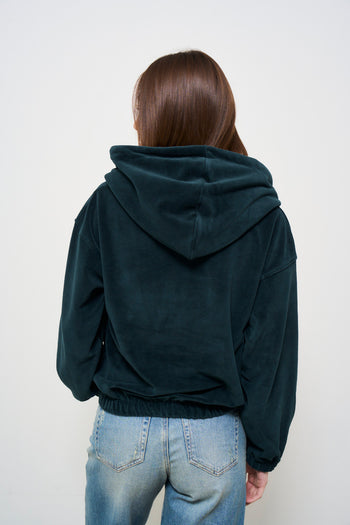 Women's Green Velvet Hooded Short Sweatshirt - 5