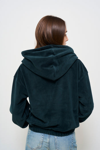 Women's Green Velvet Hooded Short Sweatshirt - 6