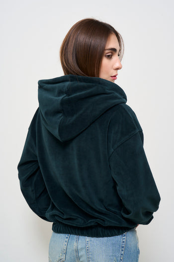 Women's Green Velvet Hooded Short Sweatshirt - 7