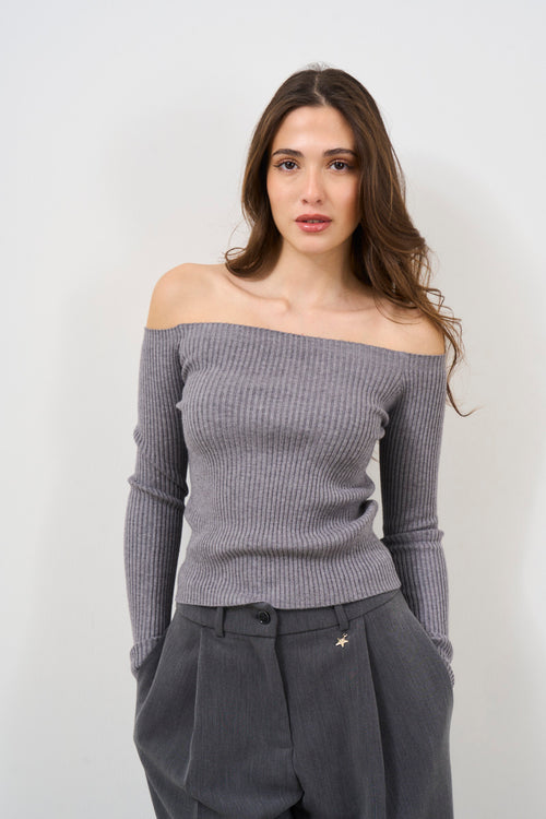 Women's grey boat neck sweater