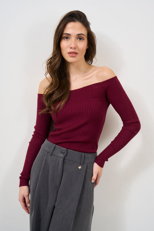 Women's burgundy boat neck sweater