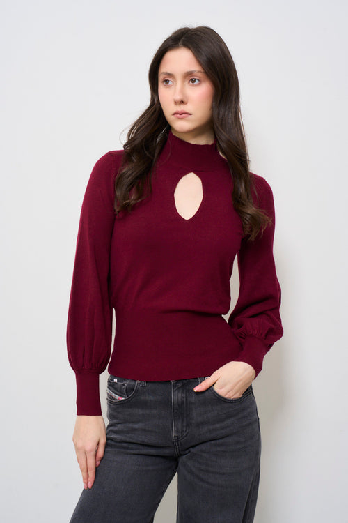 Maglia donna bordeaux collo alto