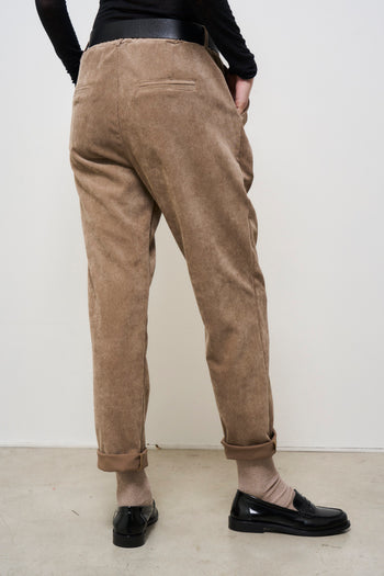 Pantalone donna carrot fit velluto beige - 6