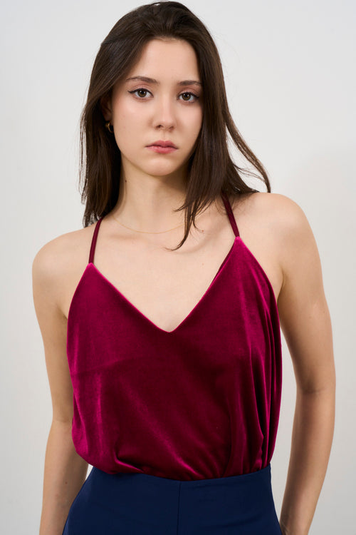 Women's V-neck Top in Burgundy Velvet