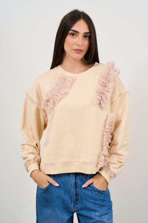 Women's pink sweatshirt with tulle ruffles