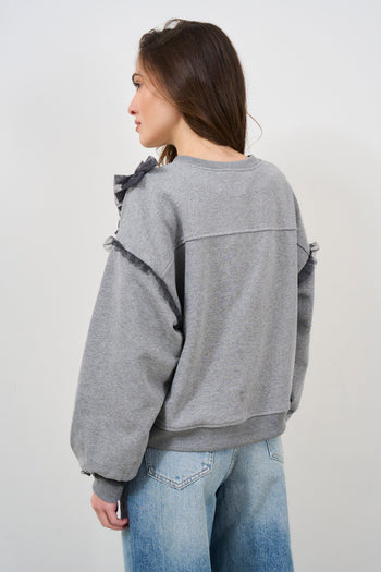 Women's grey sweatshirt with black tulle ruffles - 4