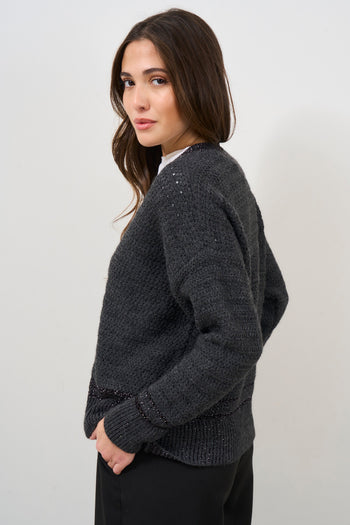 Anthracite perforated women's cardigan - 6