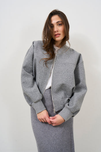 Women's bomber jacket in grey melange cloth - 4