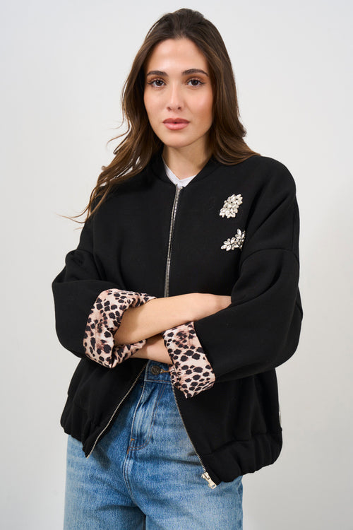 Women's black bomber jacket with spotted detail - 2