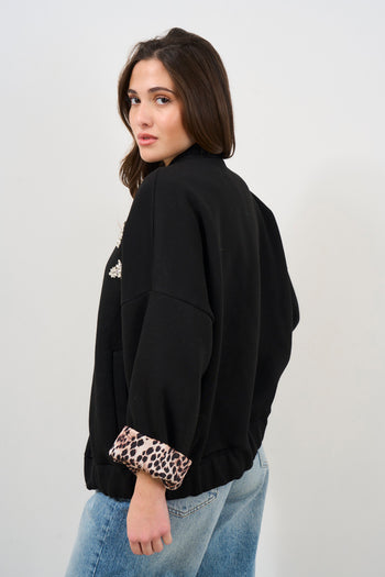 Women's black bomber jacket with spotted detail - 5