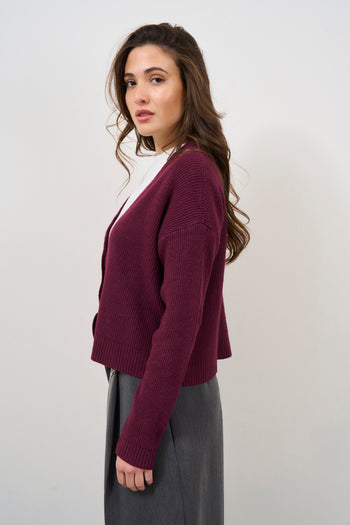 Cardigan donna bordeaux con bottoni - 4