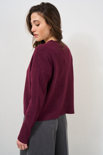 Cardigan donna bordeaux con bottoni - 5