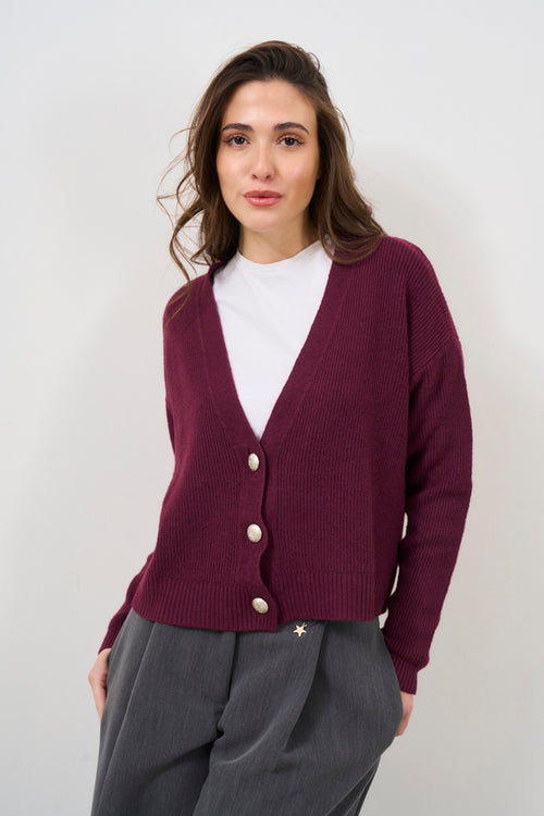 Women's burgundy cardigan with buttons