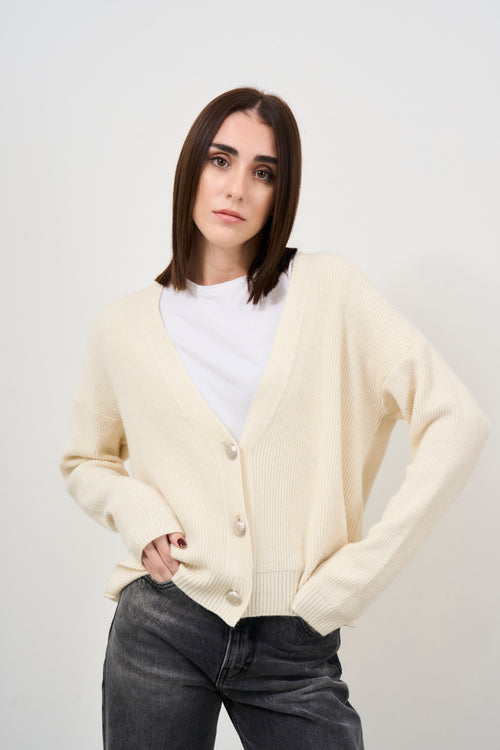 Cream women's cardigan with buttons - 2