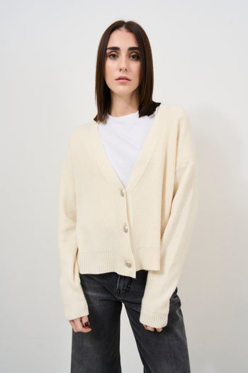 Cream women's cardigan with buttons - 3