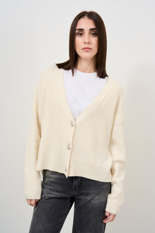 Cream women's cardigan with buttons