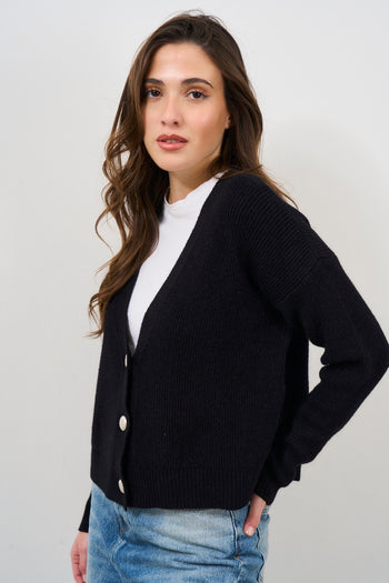 Cardigan donna nero con bottoni - 5