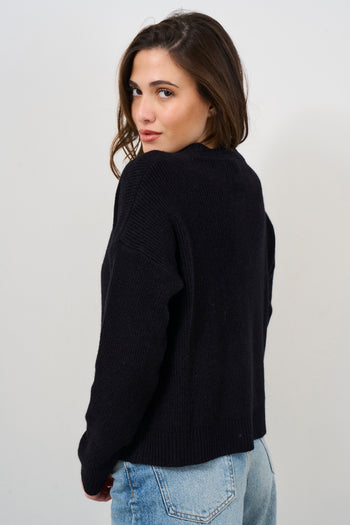 Cardigan donna nero con bottoni - 7