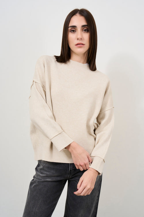 Maglia donna beige girocollo - 1