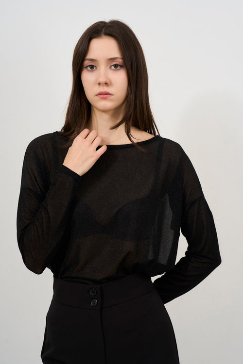 Women's black crew neck sweater