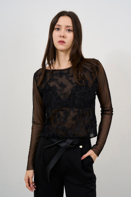 Top donna nero in pizzo - 1