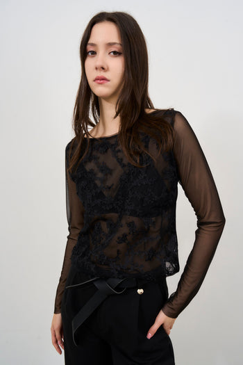 Top donna nero in pizzo - 3