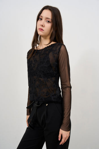 Top donna nero in pizzo - 5