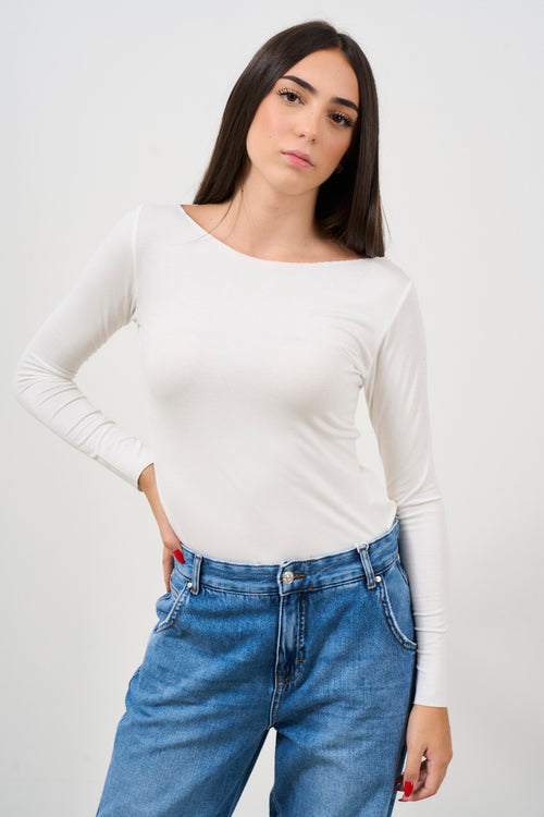 Maglia donna bianca slim a manica lunga - 2