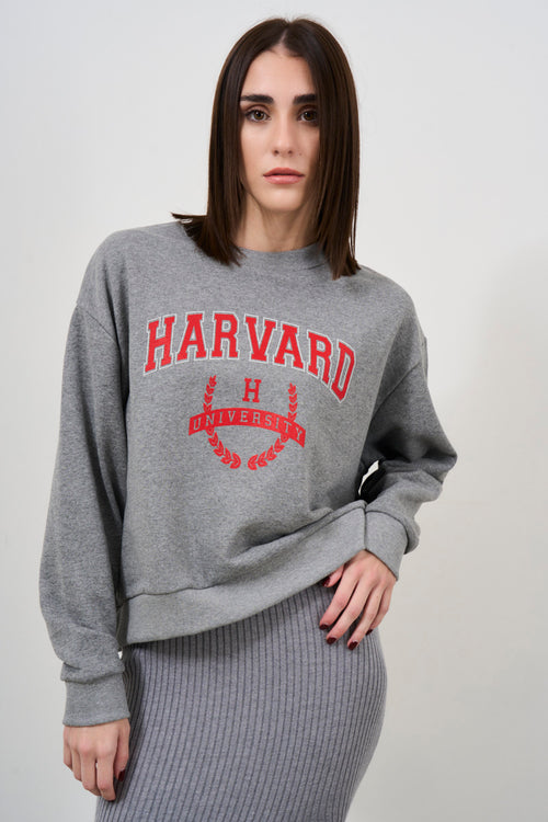 Women's grey oversized sweatshirt with red print - 2