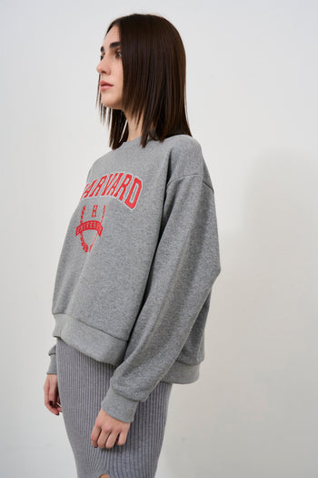 Women's grey oversized sweatshirt with red print - 4