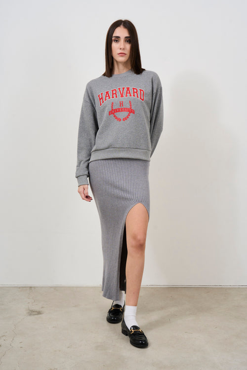 Women's grey oversized sweatshirt with red print