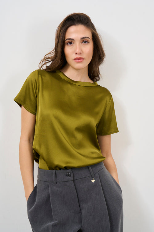 Women's olive satin t-shirt