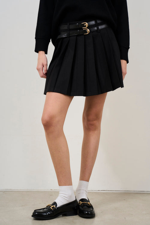 Women's black pleated mini skirt - 1