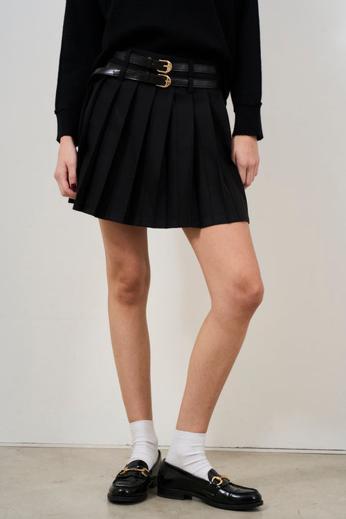 Women's black pleated mini skirt - 2