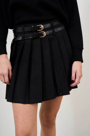 Women's black pleated mini skirt - 6