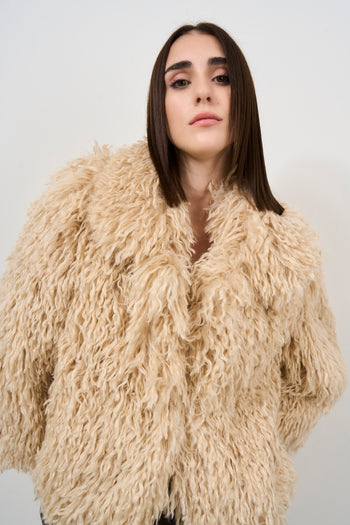 Women's short cream eco fur - 3