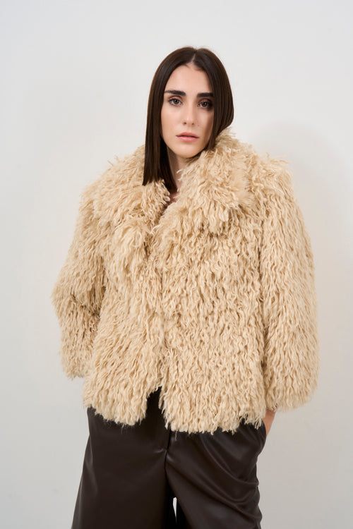 Women's short cream eco fur