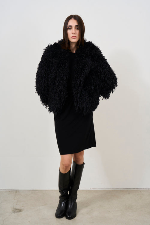 Short black women's eco fur