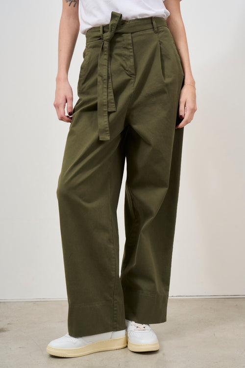 Women's military green trousers with belt - 1