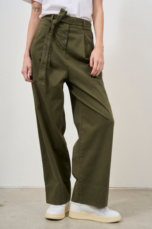 Women's military green trousers with belt - 2