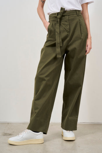 Women's military green trousers with belt - 3