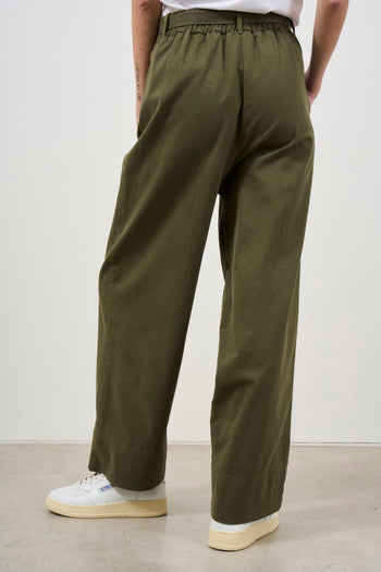 Women's military green trousers with belt - 4