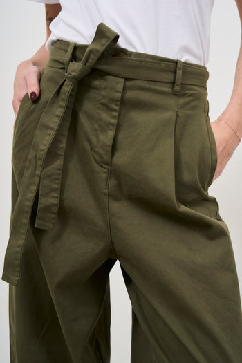 Women's military green trousers with belt - 6