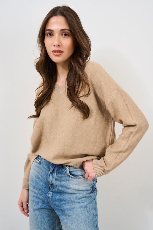 Beige women's crew neck sweater - 2