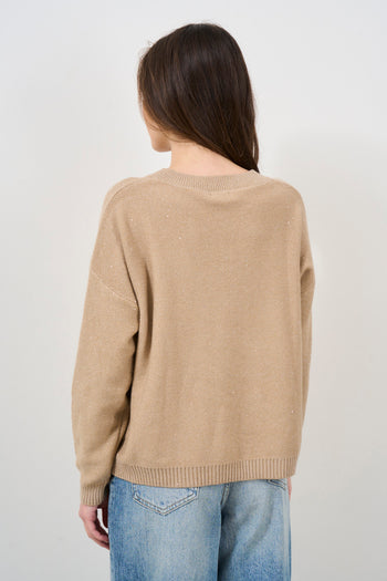 Beige women's crew neck sweater - 4