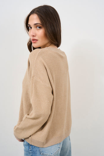 Beige women's crew neck sweater - 5