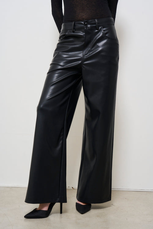 Pantalone donna in ecopelle nero