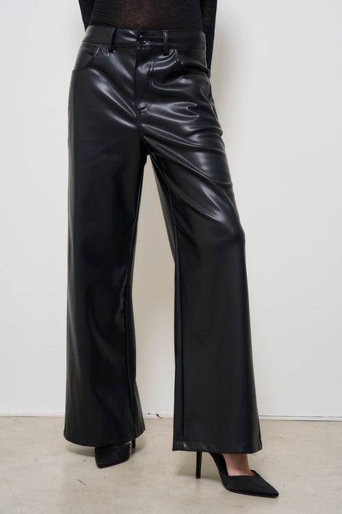 Pantalone donna in ecopelle nero - 2