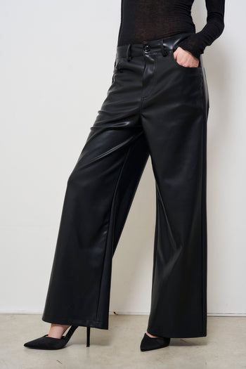 Pantalone donna in ecopelle nero - 3